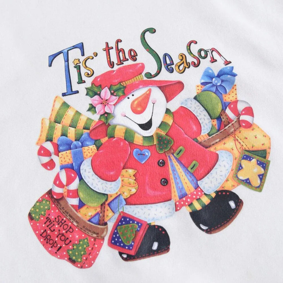 Vintage Jerzees White Snowman Ugly Christmas Tis The Season Crewneck Sweater  M - Picture 9 of 11